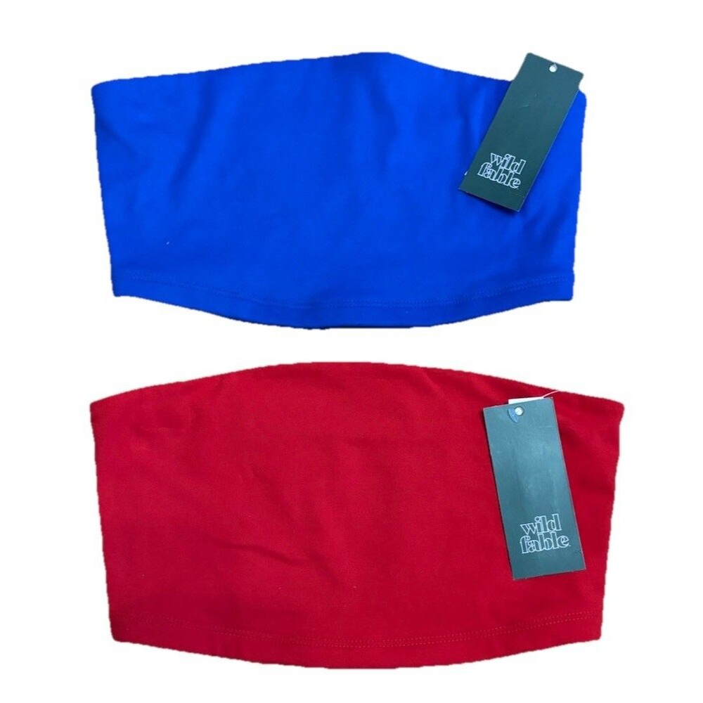 Wild Fable Red/Blue Strapless Cropped Tube Top Stretch Sleeveless Women XXS NWT
